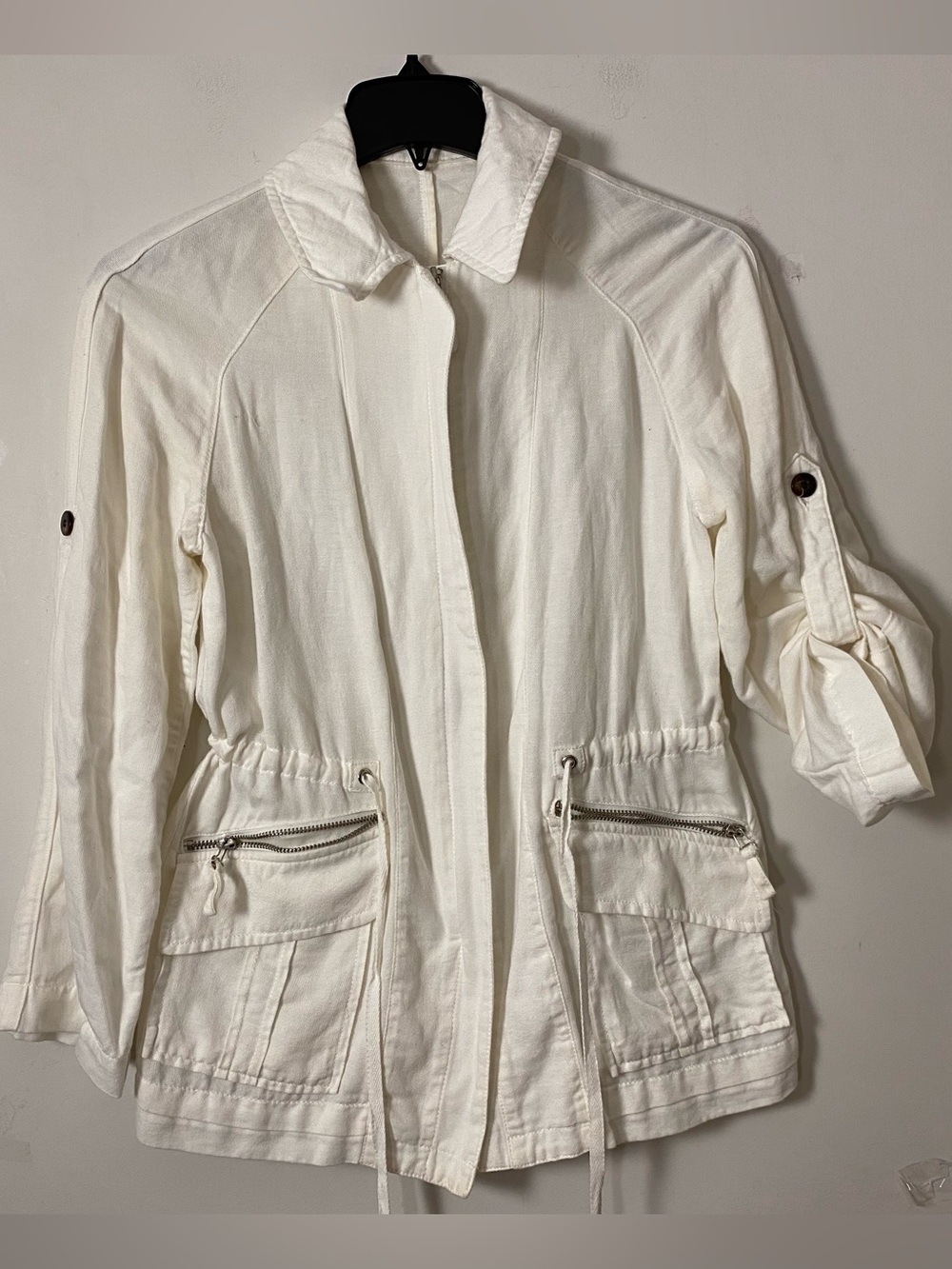 Zara Cream denim Utility Jacket with Drawstring Waist - Picture 4 of 8